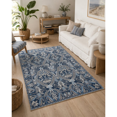 Tapis tissé floral à motif géométrique lavable