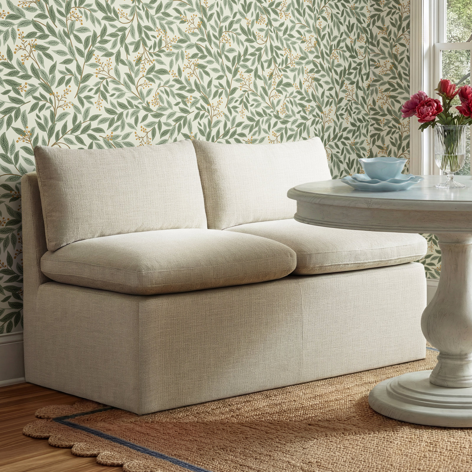 Alayaa 55" Dining Bench, Effie Performance Linen