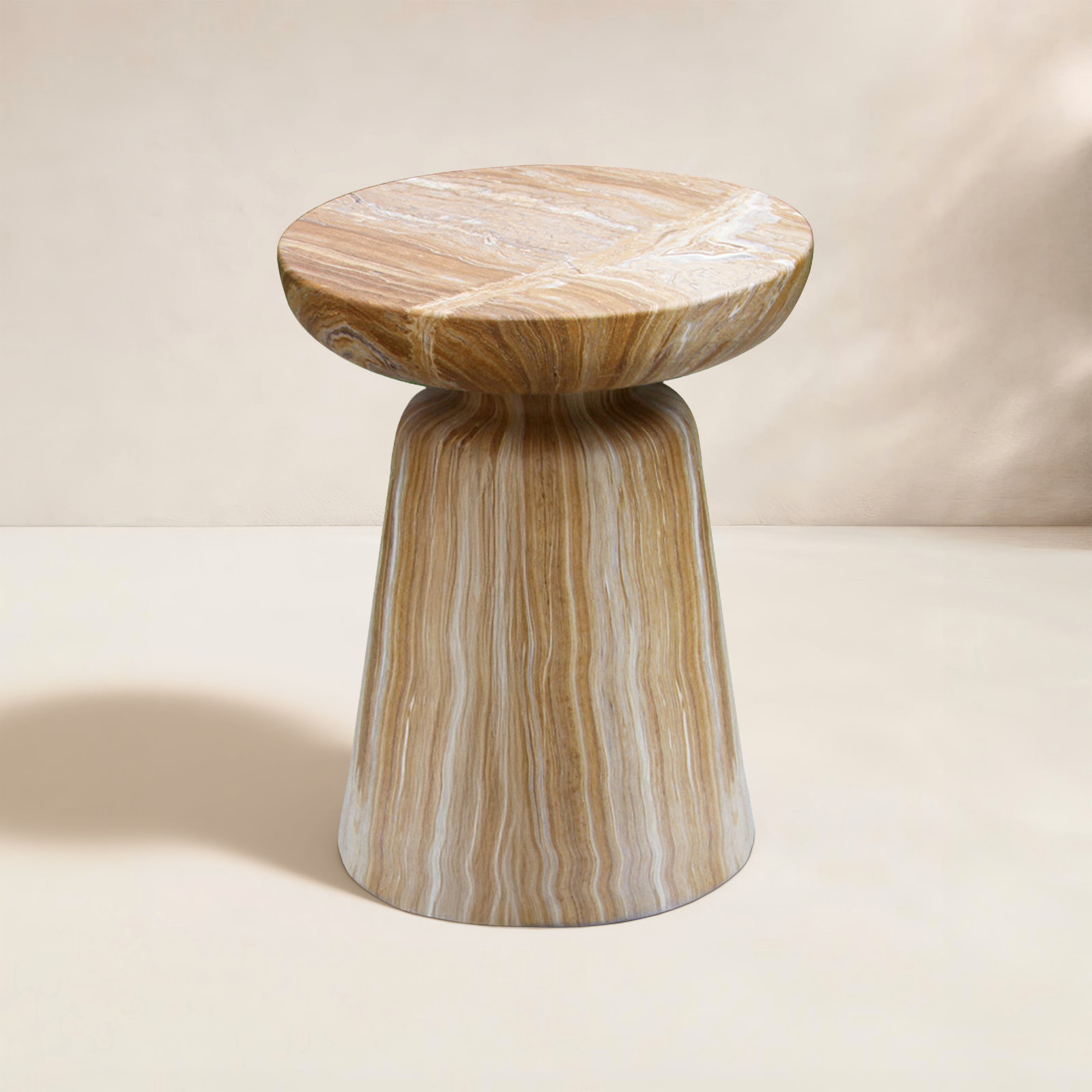 Zofia Composite Pedestal Black Marble Accent Table, Sandstone