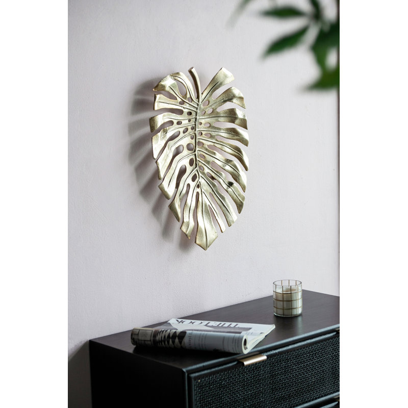 18.9X13.4X1.4" Gold Monstera Leaf Wall Decor, 18.9" H x 13.4" W x 1.4" D