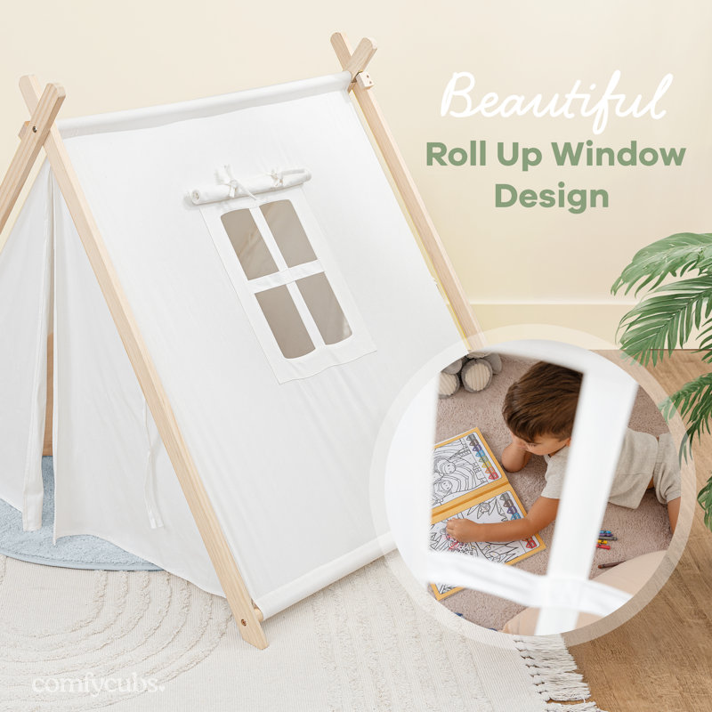 Natural Wood and White Cotton Canvas Kids Play Tent