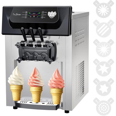2200W Commercial Ice Cream Machine, 2+1 Flavours Soft Serve Ice Cream Maker