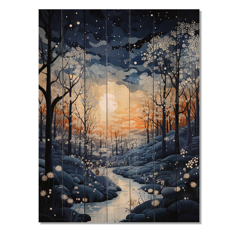 «Forest Winter Blue», impression monochrome sur bois, H 40 po x l 30 po x P 0,78 po