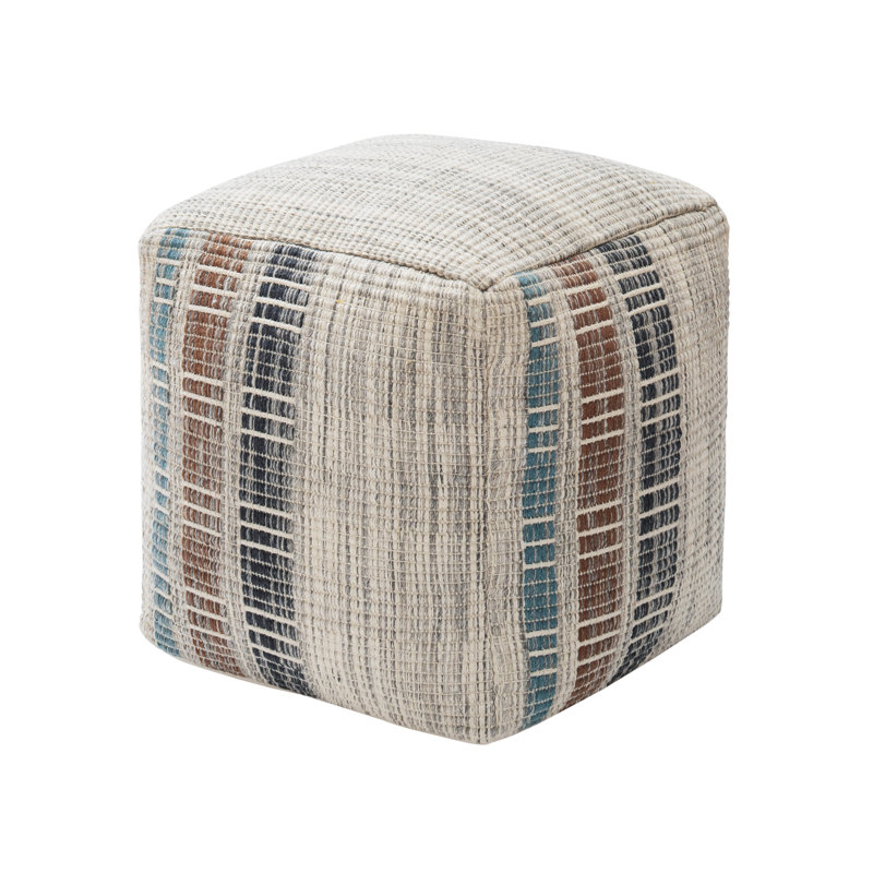 Yinka 18"H Striped Upholstered Pouf Ottoman