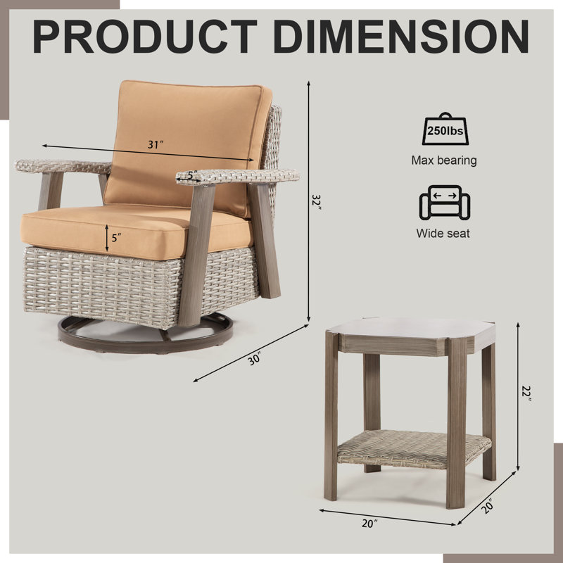 Camellon 4 - Person Wicker Patio Dining Set with Square Table , Cushions Included, Tan