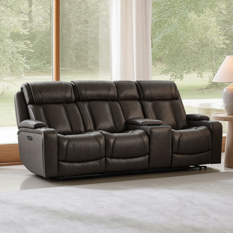 Canapé inclinable électrique 96,5 po Alburtis avec console, trois moteurs, appui-tête électrique, lombaire électrique et super zéro gravité