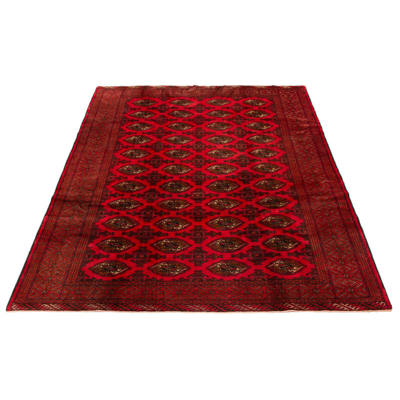Tapis rouge en laine noué à la main de conception unique 6 pi 5 po x 9 pi 0 po Teimani