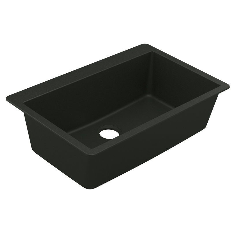 Host 33-Inch Wide x 9.5-Inch Deep Dual Mount Granite Single Bowl Kitchen Sink, Black