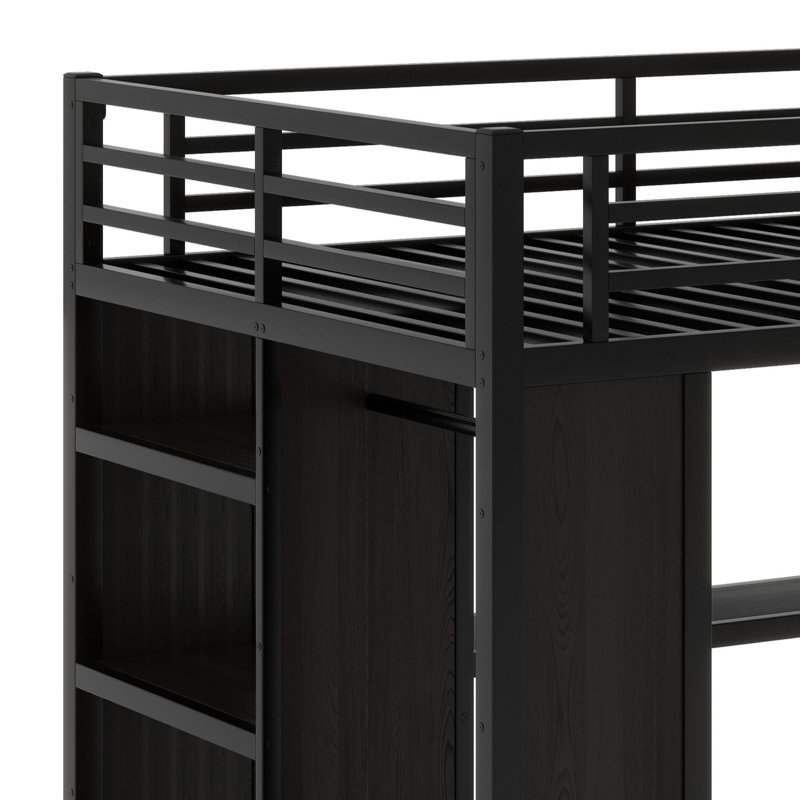 Structure de lit mezzanine avec garde-robe, bureau et tablettes de rangement