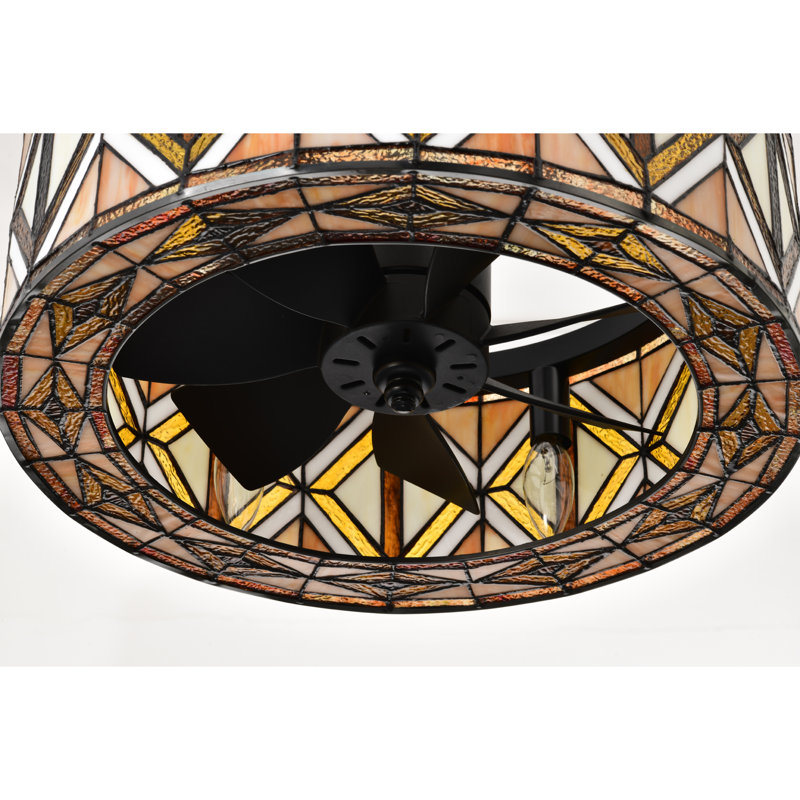 Cancha Marble And Ivory Tiffany Glass Lighted Ceiling Fan W Remote