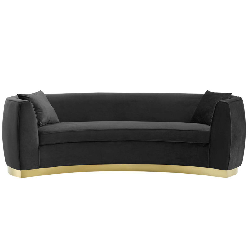 Modway Silver Orchid Perez Curved Velvet Sofa, Black