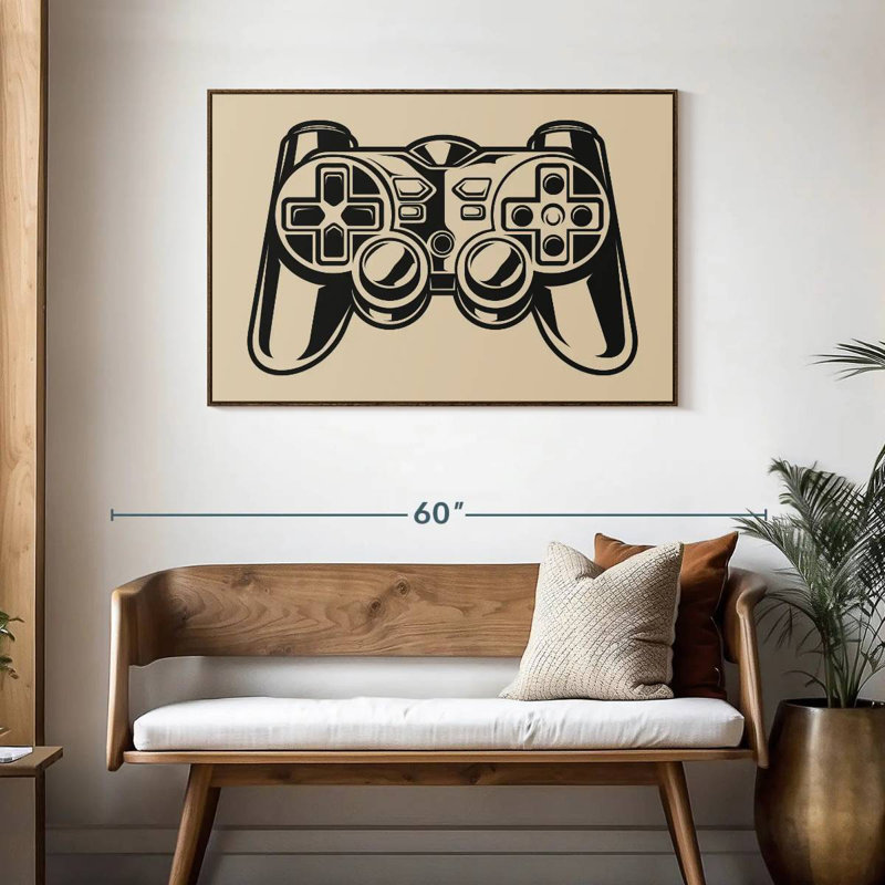 Game Controller Illustration, 25" X 17", Floating Frame Walnut