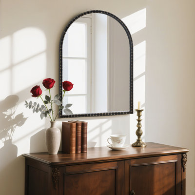 Miroir rétro avec cadre orné - Miroir arqué en métal pour décoration murale