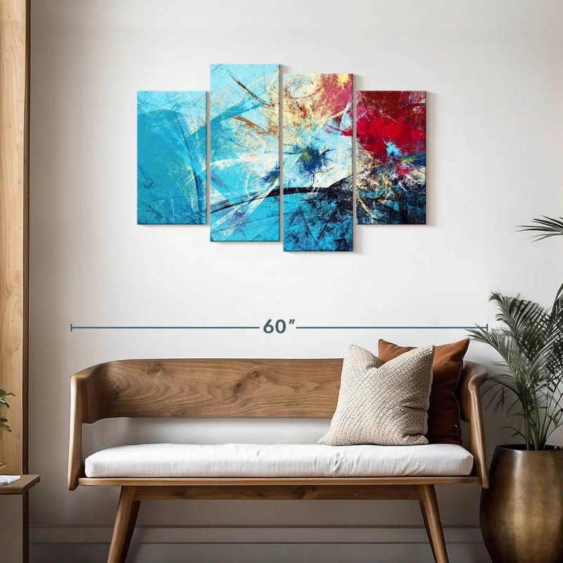 Avery - abstrait rouge et bleu, H 27 po x l 43 po