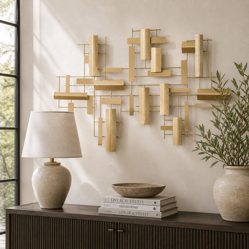 Metal 3D Stripe Geometric Home Gold Wall Decor