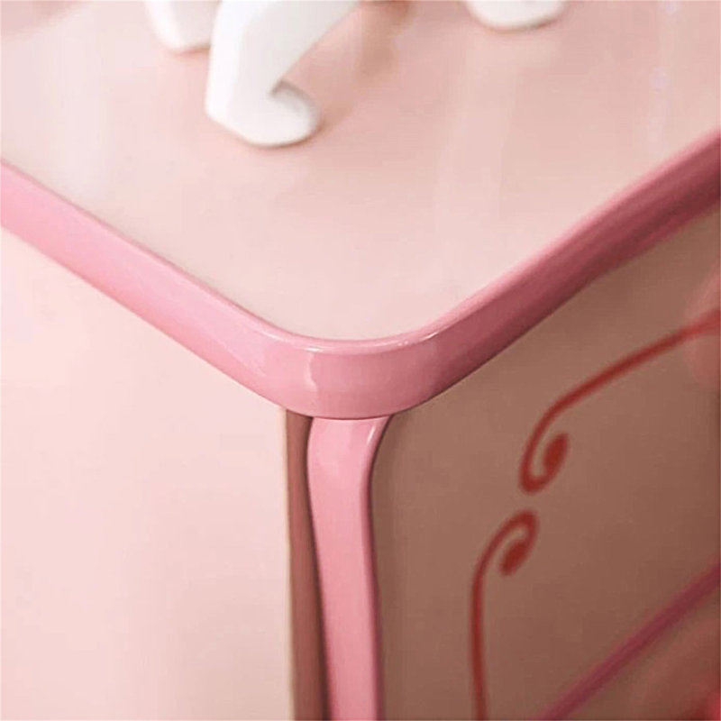 Charming Wooden Nightstand With Heart-Shaped Drawer Pulls And Delicate Accents, Perfect For A Princess Room.