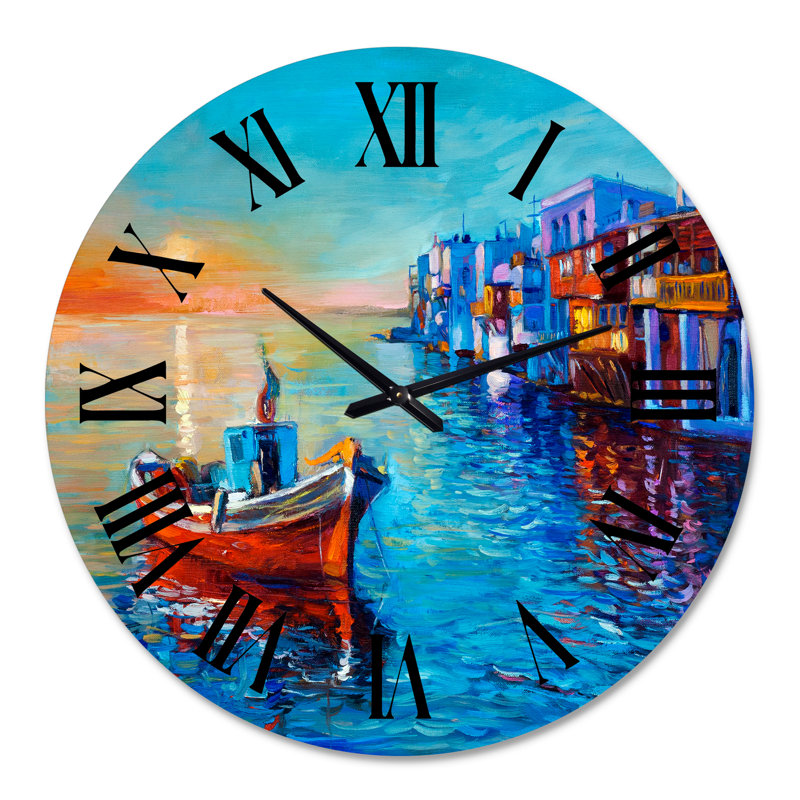 Bateaux se reposant sur l'eau près de la ville côtière I - Horloge murale nautique et côtière, Moyenne