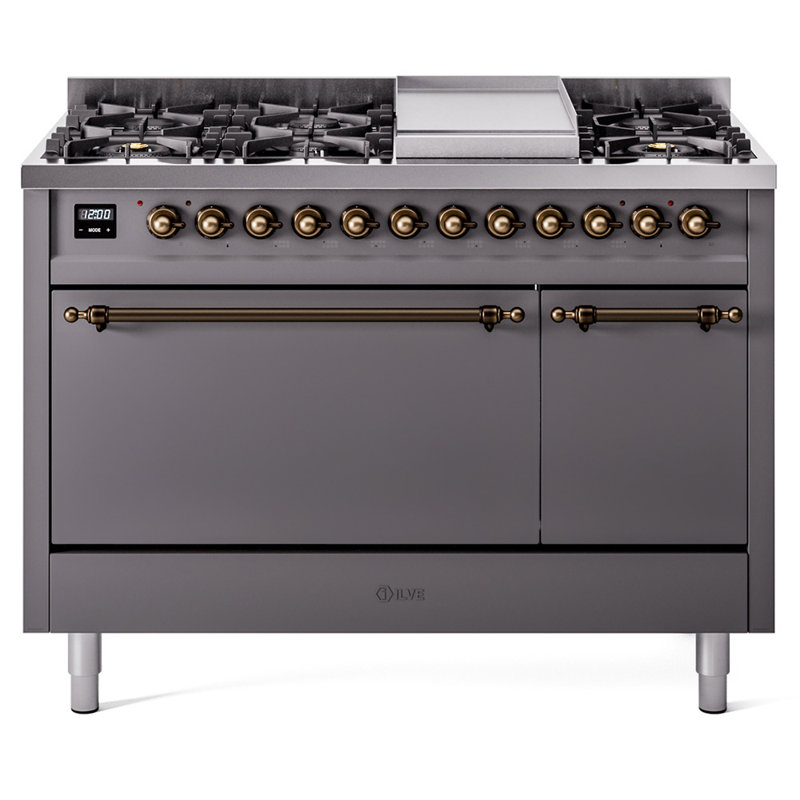 ILVE Nostalgie II, cuisinière à double combustible de 48 po, 8 brûleurs, plaque chauffante, Gaz naturel