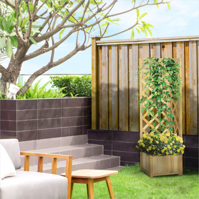 Lit de jardin surélevé en treillis avec treillis d'angle, 15,75 po carré, bois de sapin dans des tons de bois naturel