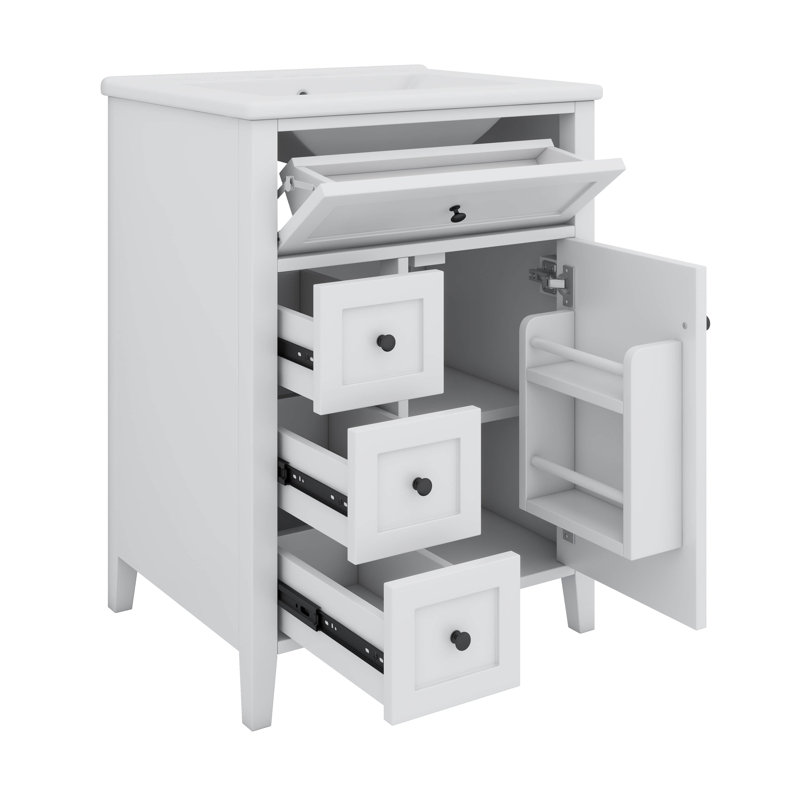 Meuble-lavabo 24 po avec lavabo supérieur, tiroirs et tiroir rabattable, tablette réglable, Blanc