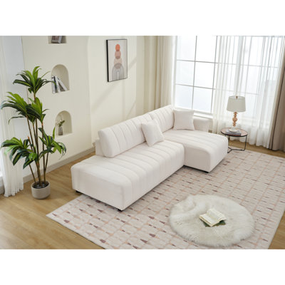 Scandinavian - Inspired L Shaped 3 Seat Corner With Decorative Pillows, Beige Wool Upholstery, Reversible Functionality, High Density Foam Wool, Design, Soft And Comfortable Seating