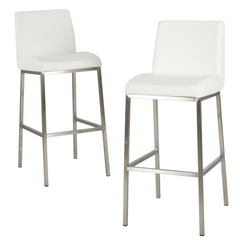 Lotie Upholstered Counter Stool with Metal Frame, White