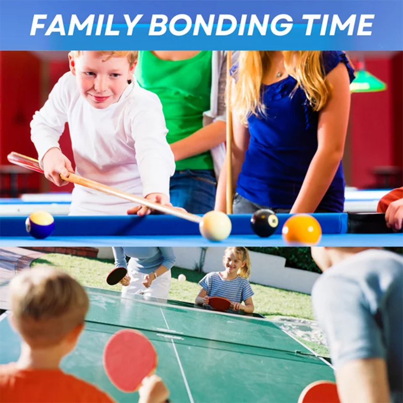 3 in 1 Billiard Table, 65.75" Multi Game Table Includes Billiard Accessories and Tennis Paddles, Blue