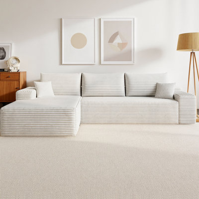 107" Cloud L-Shape Sectional Sofa Plush Corduroy Fabric Modular Couch with Left Chaise, Deep Seat Upholstered Couches for Living Room, No Assembly Req by Latitude Run