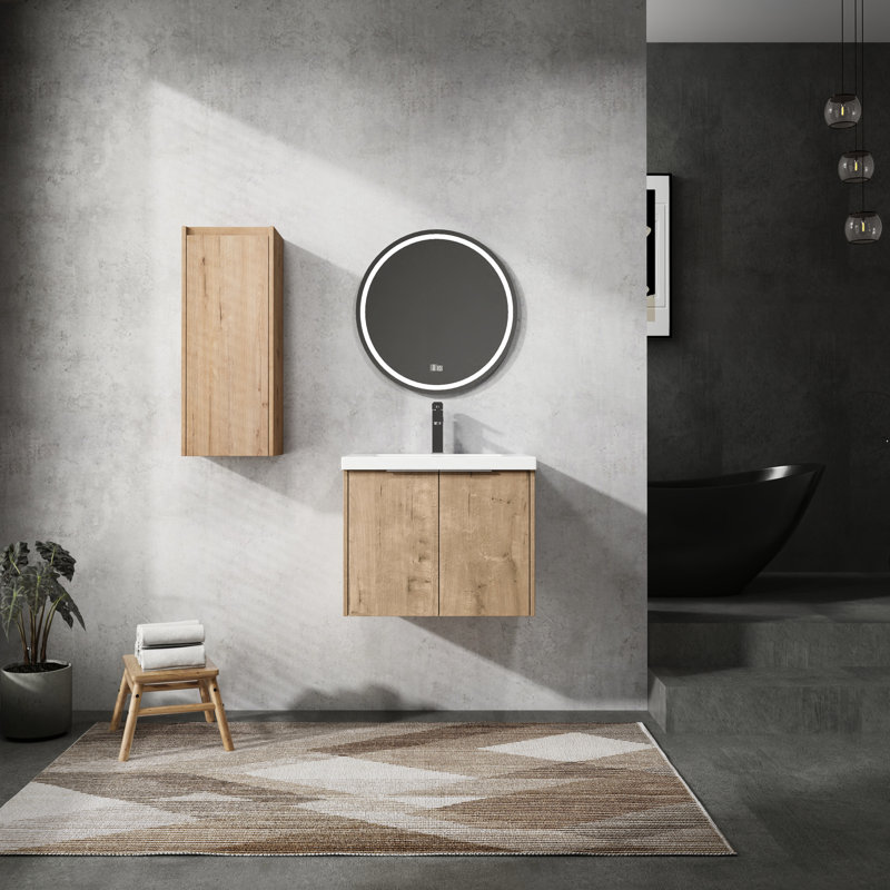 Meuble-lavabo de salle de bain de 61 cm avec lavabo et armoire latérale, matériaux, aspect élégant, construction en rouille.