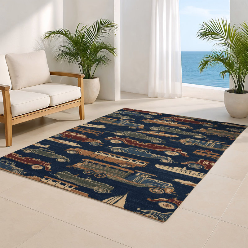 Transportation Gray Indoor and Outdoor Area Rug, Rectangle 4' x 6'