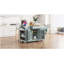 Îlot de cuisine cannelé avec armoire de rangement pour poubelle, prise de courant, support de rangement interne, îlots de cuisine roulants sur 5 roues avec 3 tiroirs, 3 supports latéraux ouverts pour poubelle de 10 gallons, gris-bleu-1362782046