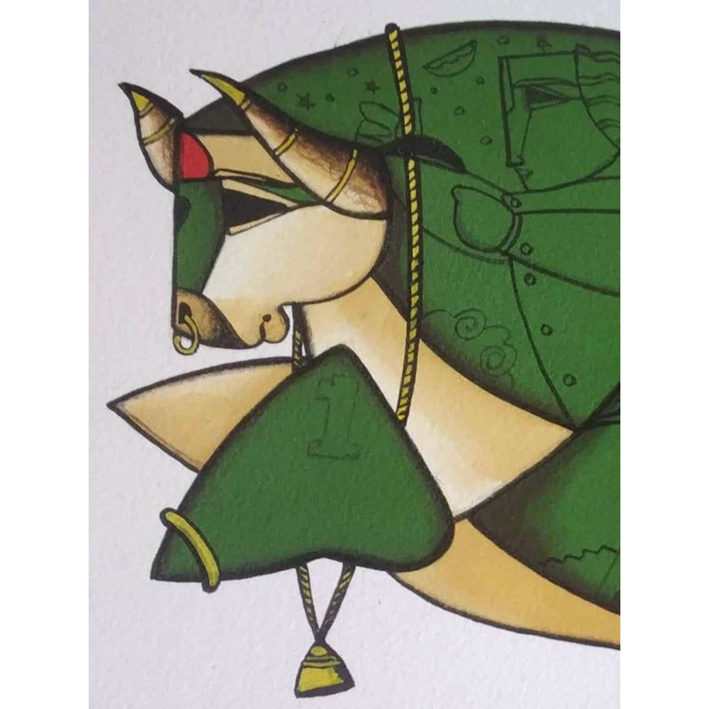 Nandi - un dévot de Shiva | Acrylique sur papier | Par Arvind Mahajan