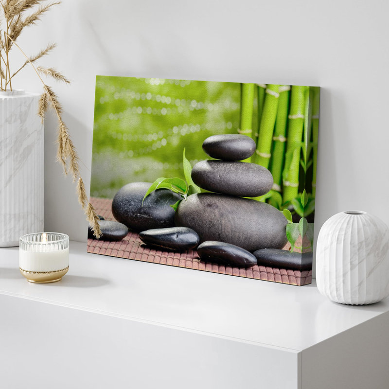 Zen, pierres, bambou, massage, pierre, cailloux, lessive, photographie de salle de bain, art moderne, H 12 po x l 18 po