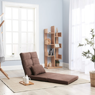 Adjustable Floor Bed, 14 Sections, 5 Reclining Positions, Triple Fold Down, Brown Surface, Linen Filling, Metal Frame, With One Throw Pillow For Apartment And Dorm Use - Position Convertible
