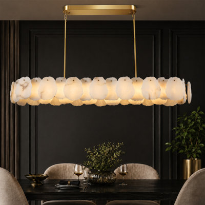 57.8" Dimmable LED Modern Gold Rectangular Alabaster Chandelier Kitchen Island Lights