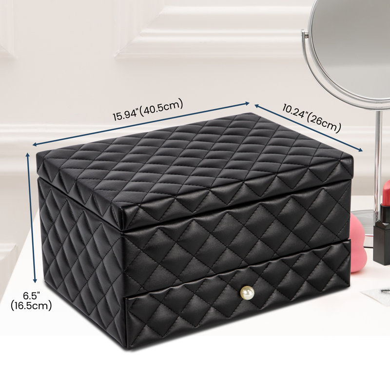 2-layer Jewelry Watch Organizer Box With Mirror