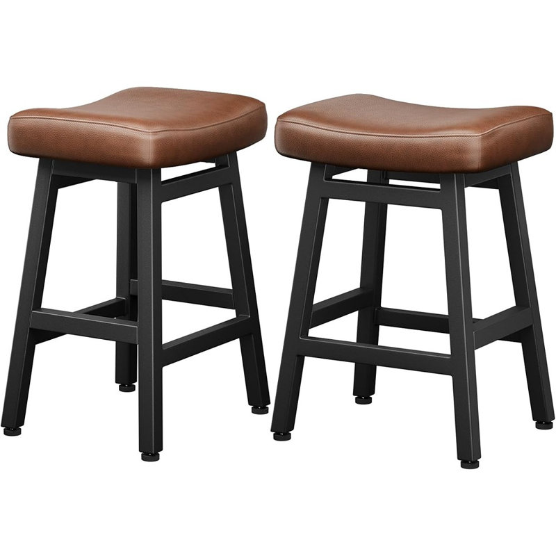 Bonded Leather Counter Height Bar Stools, Curved Backrest, Comfortable Kitchen Counter Chairs