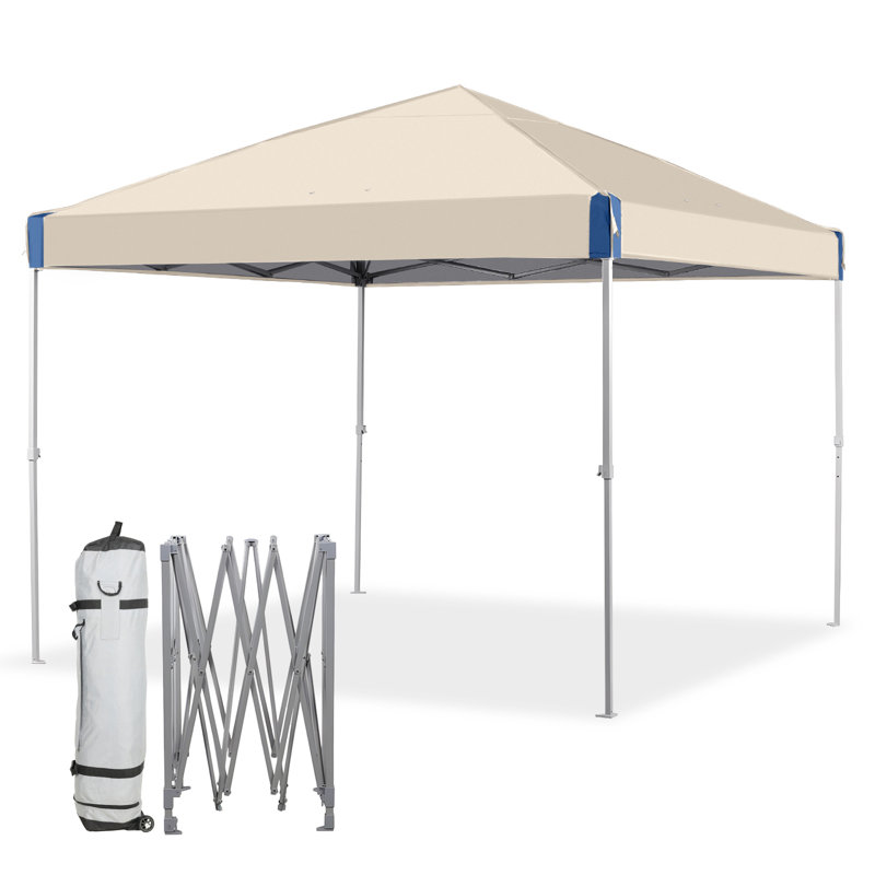 Iron Pop-up Canopy with Removable Mesh Sidewalls and Roller Bag, Beige, 10 Ft. W x 10 Ft. D