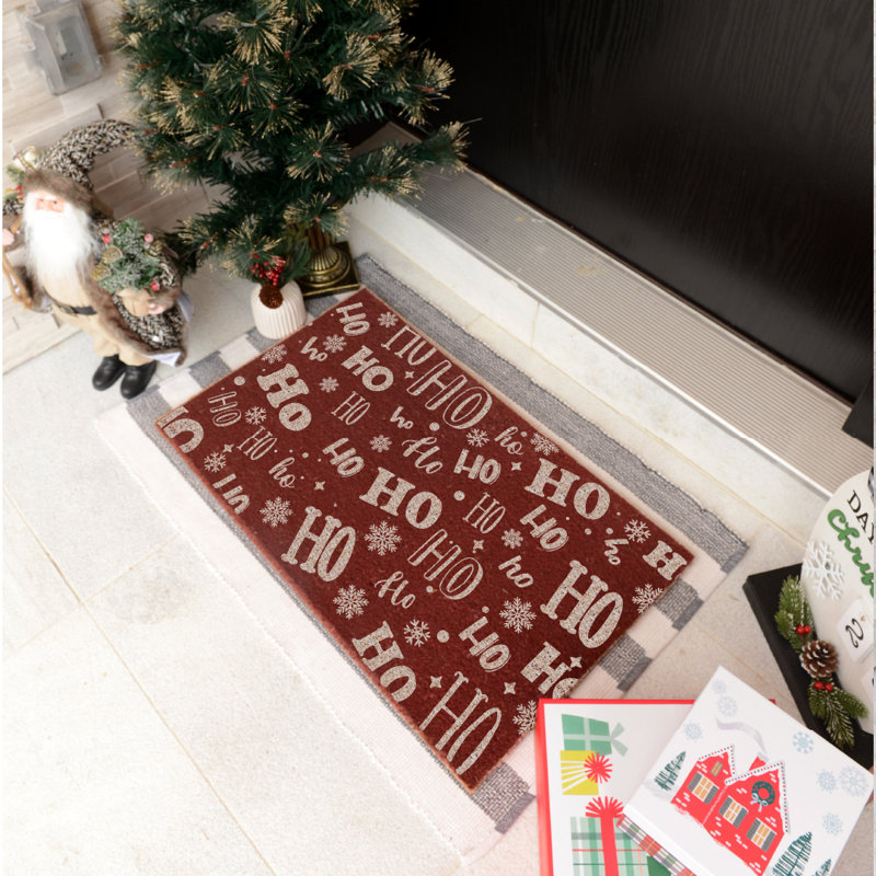 Tapis d'extérieur antidérapant Ho Ho Ho, L 22 po x L 36 po, Rouge