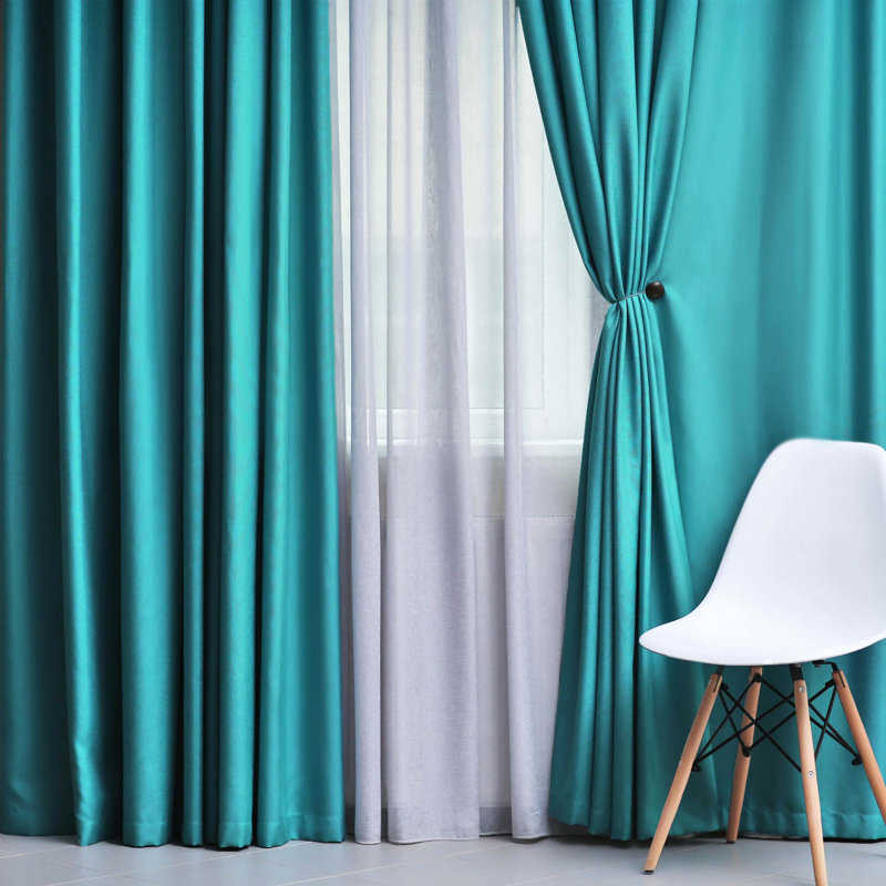 Bertrand Solid Modern Room Darkening Curtain Panel, Aqua, 52" W x 108" L