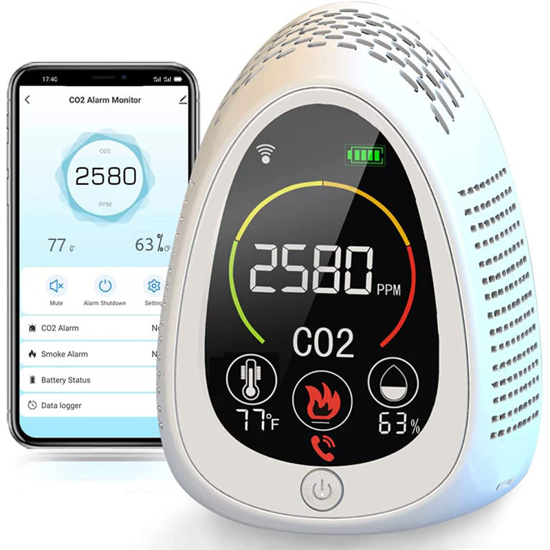 GZAIR Wi-Fi Carbon Dioxide Meter w/ Smoke Alarm, Temperature ...