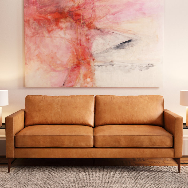 Mateo 82.5'' Full-Grain Genuine Italian Leather Sofa, Cognac Tan Genuine Leather