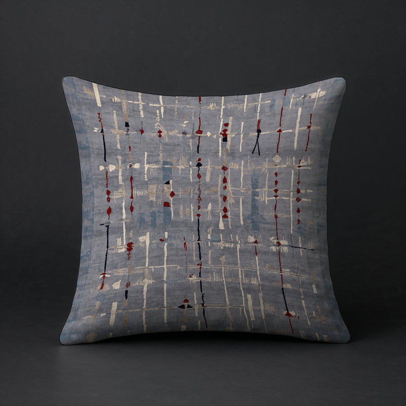 Coussin décoratif intérieur / extérieur gris Modern Modern, Gris / beige / brun clair abstrait 4, Carré 16 po