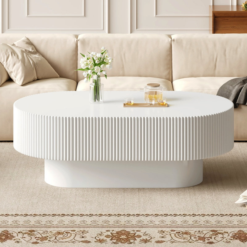 Table basse ovale en bois avec piédestal 48,4 po Wood, White