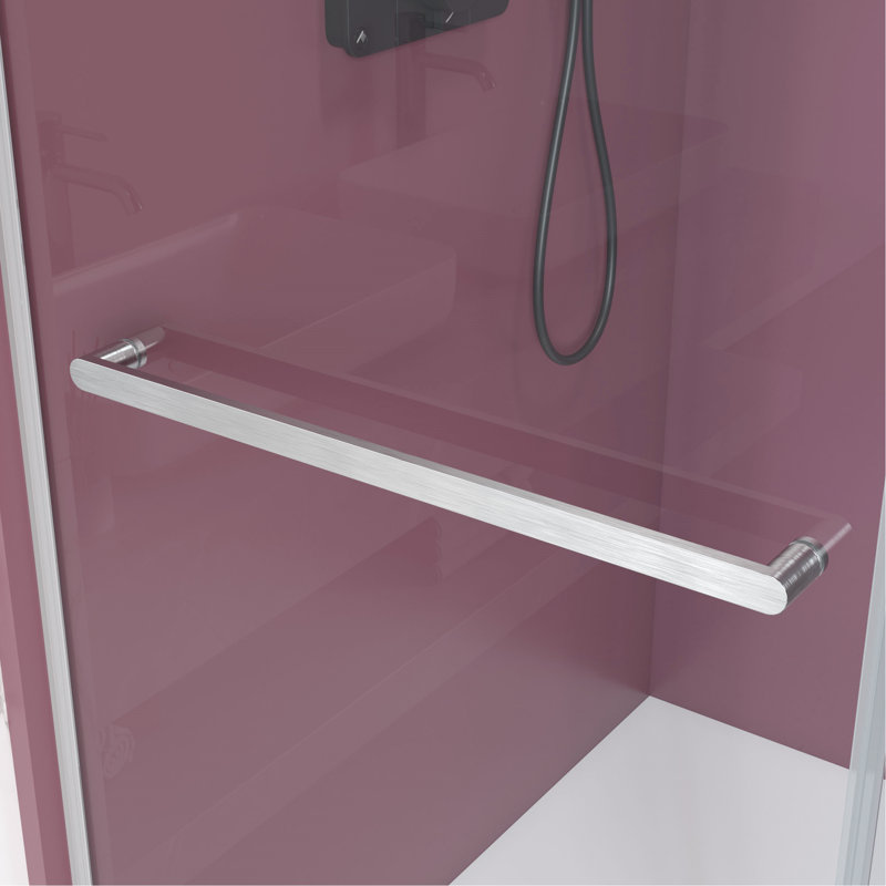 Porte de douche coulissante sans cadre avec verre transparent de 3/8 pouce (10 mm) pour salle de bain, Nickel brossé