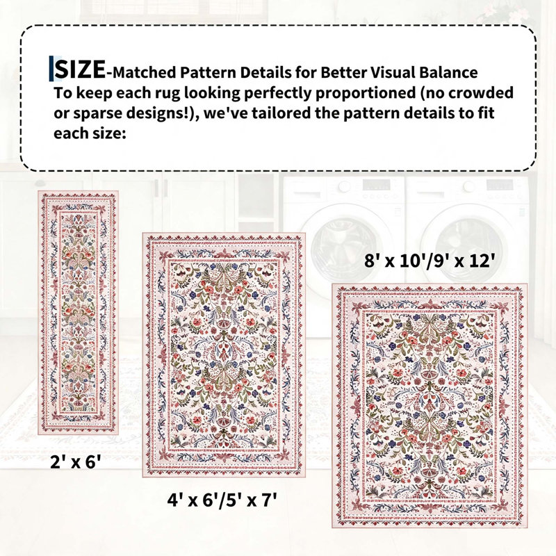 Tapis lavable moderne avec envers antidérapant, Pink, 10 x 13 pi