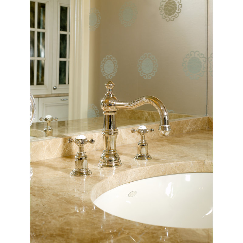 Edwardian™ Widespread Bathroom Faucet with Drain Assembly, Polished Nickel, Cross