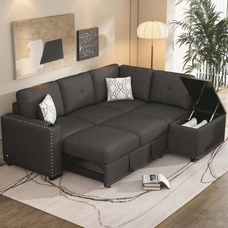 Canapé-lit rembourré 83,8 po, Noir chenille