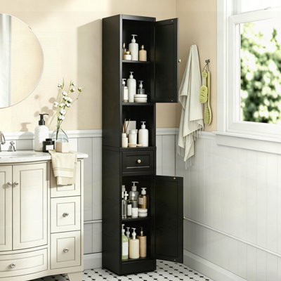 5-Tier Narrow Metal Cabinet With 2 Doors & Adjustable Shelves, Freestanding Cabinet For Space Saving In Kitchen