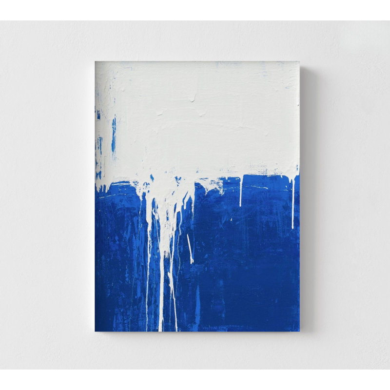 Impression d'art abstrait blanc et bleu très grand, impression abstraite encadrée, reproduction de peinture à l'huile blanche, art mural encadré